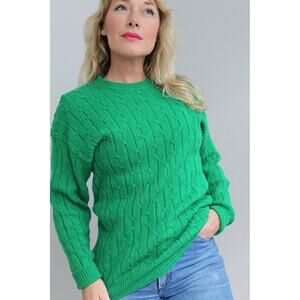 1980's Vintage Kelly Green Preppy Cable Knit Sweater ~ Women's MD L ~ Men's MD